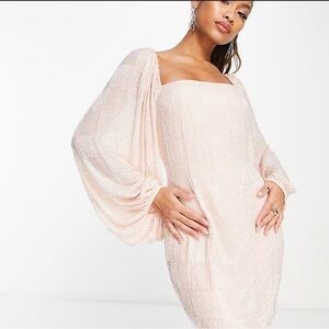 NWT ASOS square neck beaded blush pink mini dress - Size 12